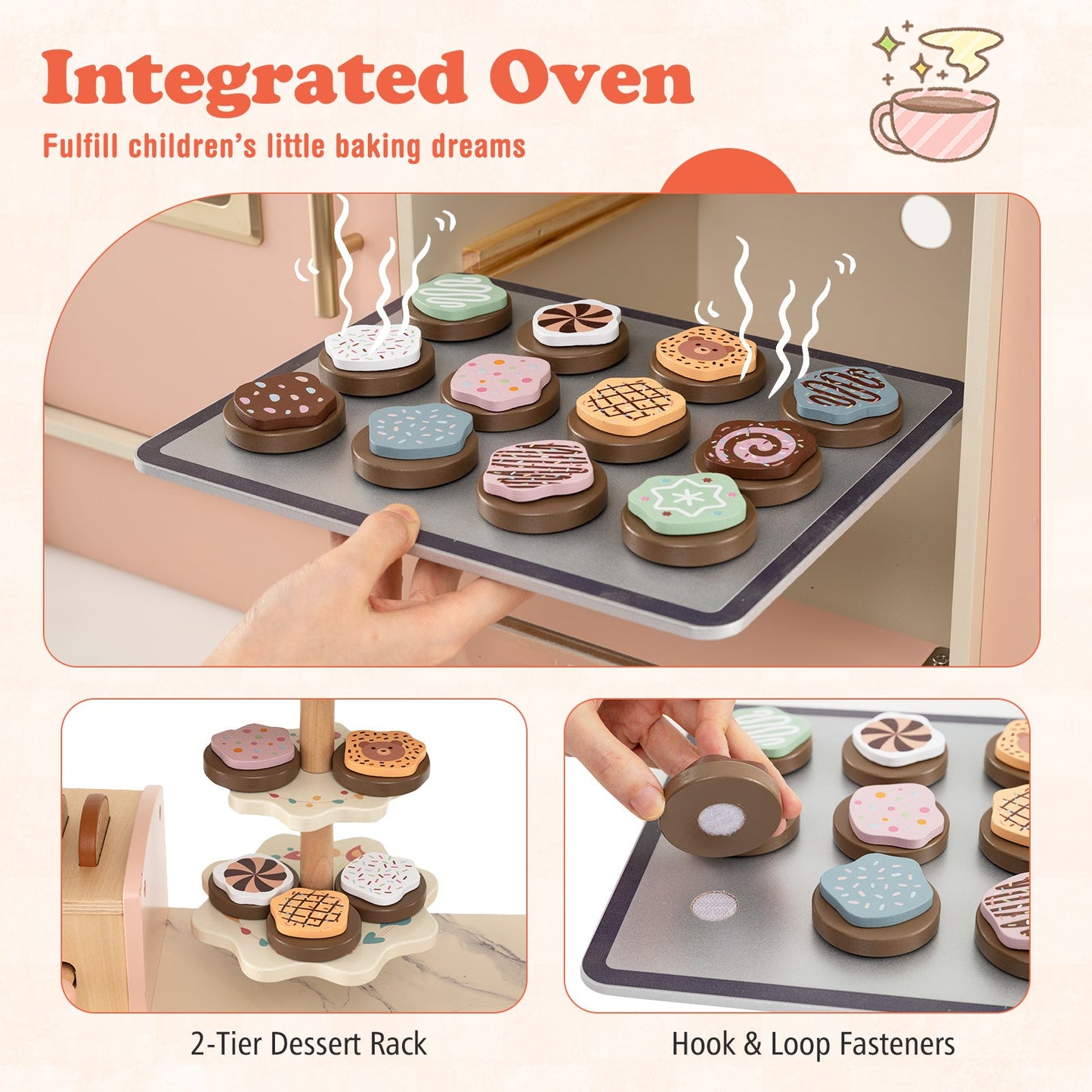 Children kitchen playset with light and sound; tray of colorful pretend cookies on a baking sheet on Tampa Home & Garden Store