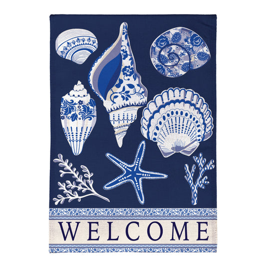 Chinoiserie Seashells Burlap Garden Flag - Tampa Home & Garden Store