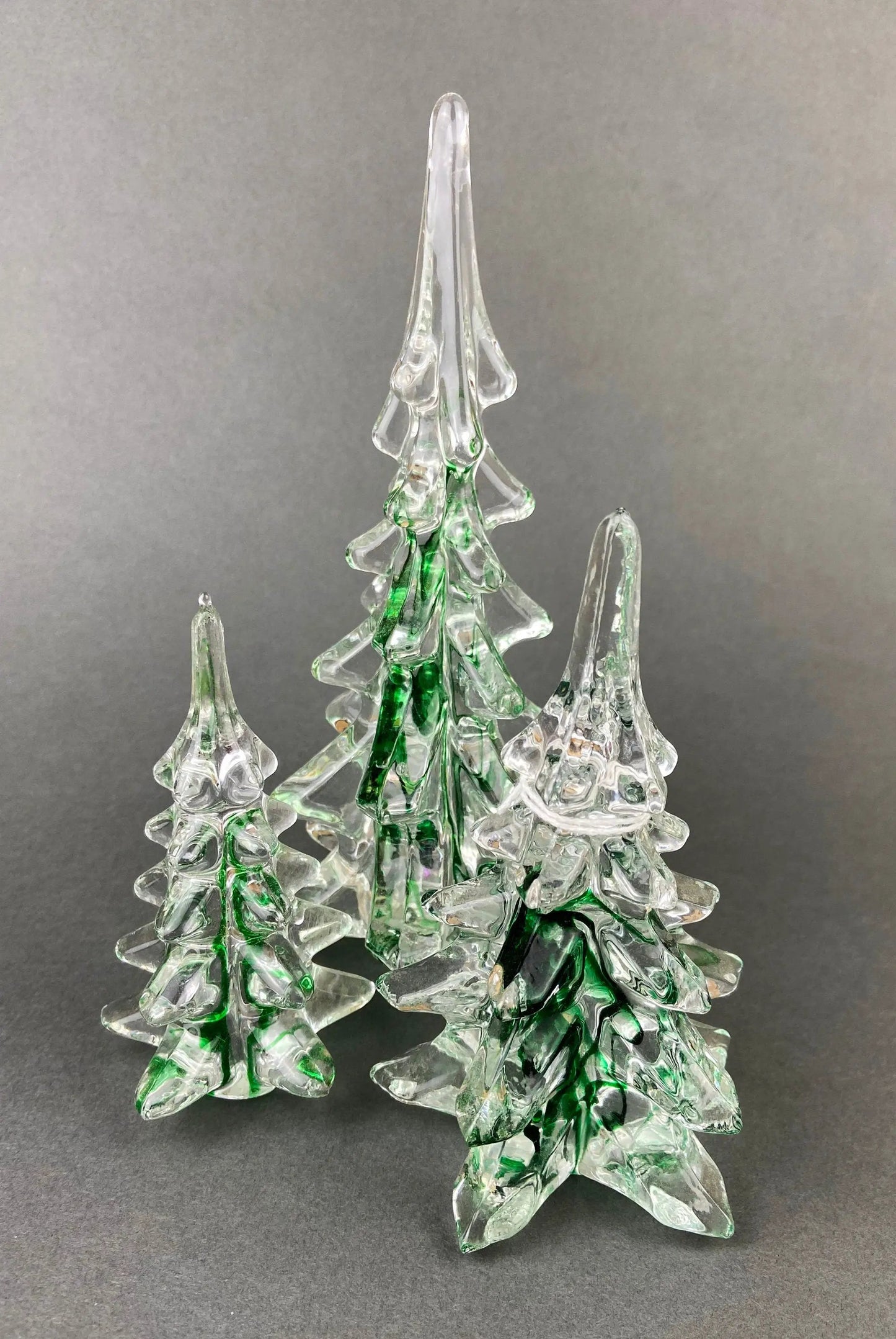 Crystal glass Christmas trees with emerald green accents, decorative winter decor set on Tampa Home & Garden Store