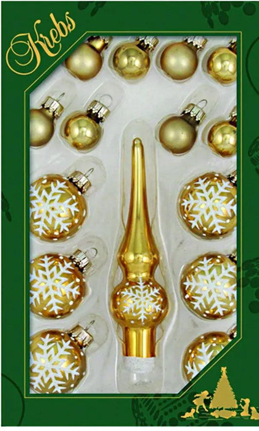 Christmas by Krebs Mini Trimsets Topper Gold ornament set with white snowflake balls on Tampa Home & Garden Store