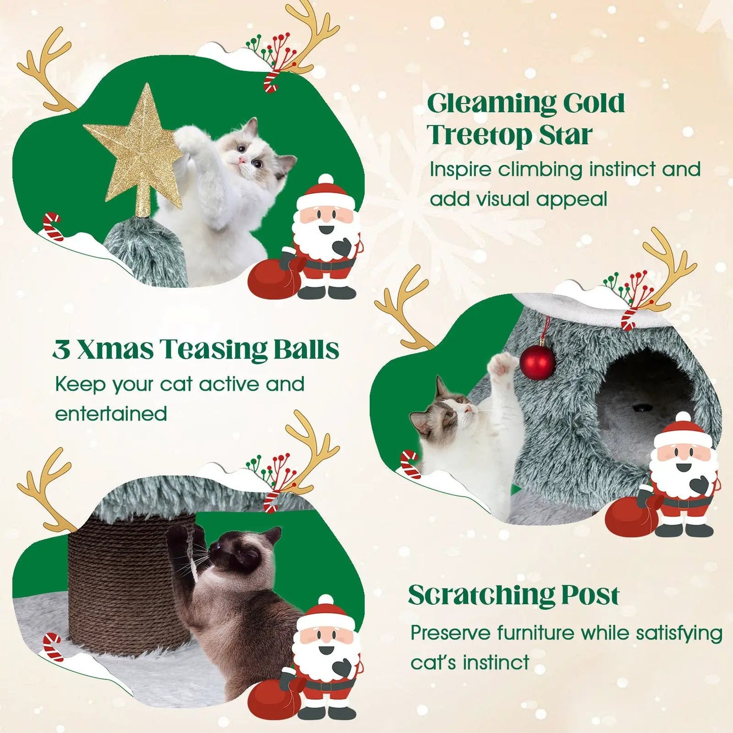 DirectDeals Christmas Cat Tree With 2 Condos Scratching Post in grey fur with multiple cat trees on Tampa Home & Garden Store