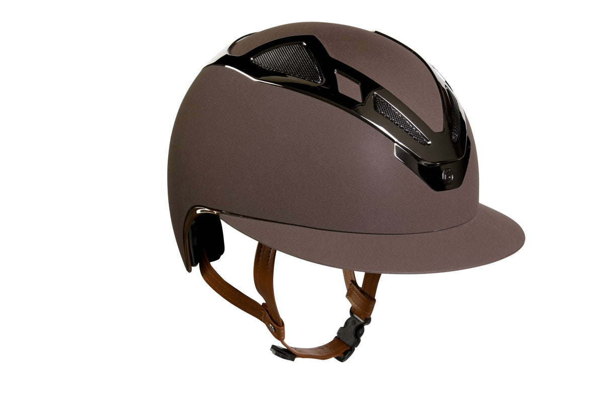 Suomy Apex riding helmet Chrome Brown Matte with black vents and leather strap American Equus on Tampa Home & Garden Store