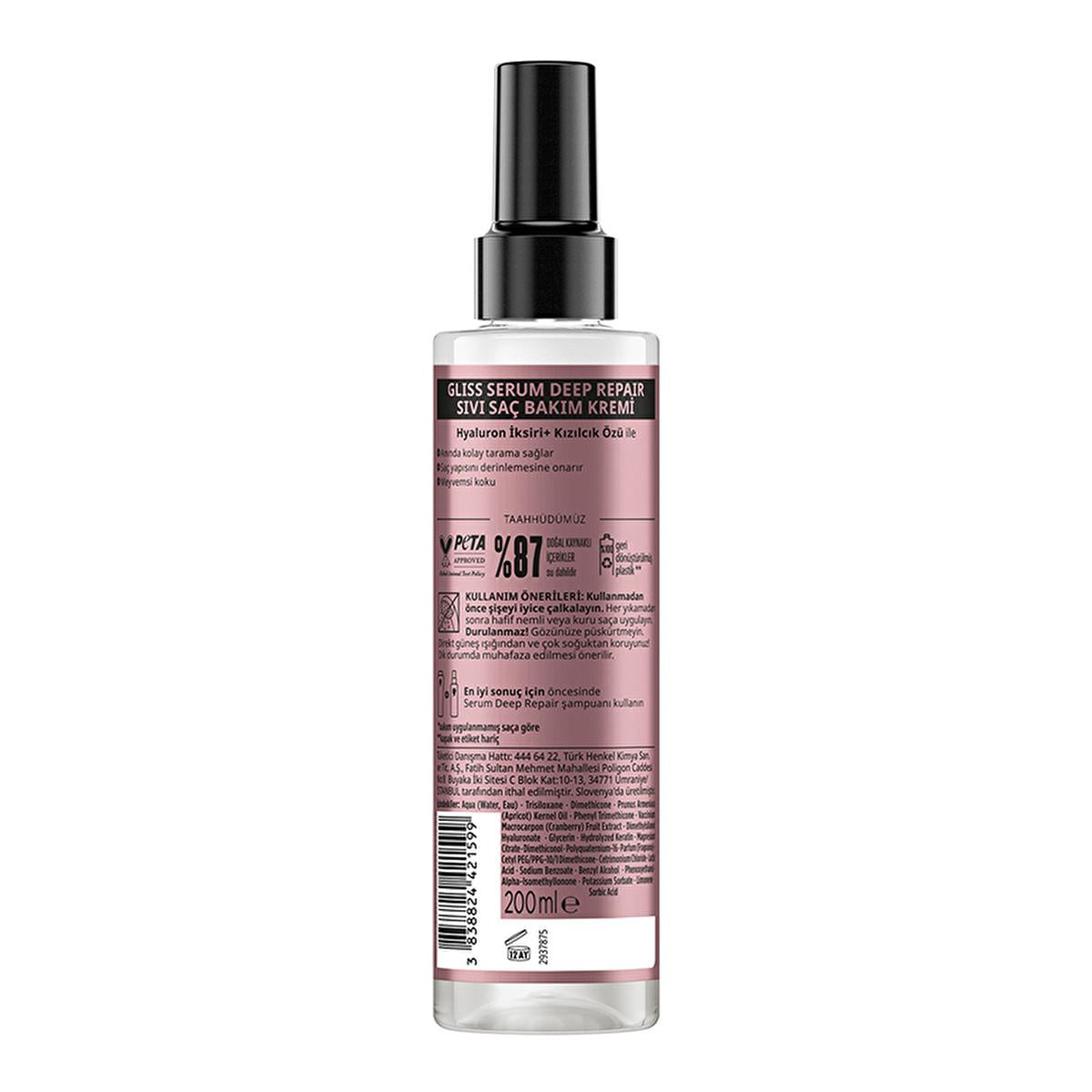 Gliss Deep Repair Hair Serum bottle, pink label, 200ml Beauty Care Bag on Tampa Home & Garden Store