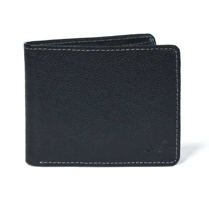 Classic Black Leather Bi-Fold Wallet with white contrast stitching on Tampa Home & Garden Store