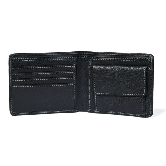 Classic Black Leather Bi Fold Wallet with multiple card slots and white contrast stitching on Tampa Home & Garden Store