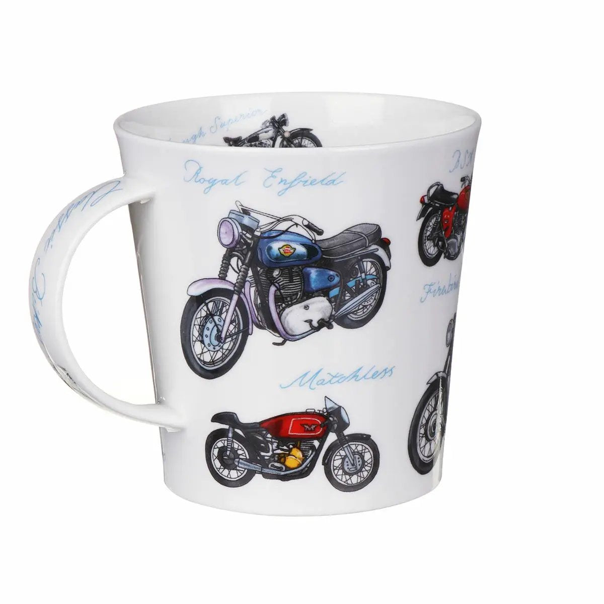 Cairngorm Shape Mug with vintage motorcycle illustrations from Classic Bikes Collection on Tampa Home & Garden Store
