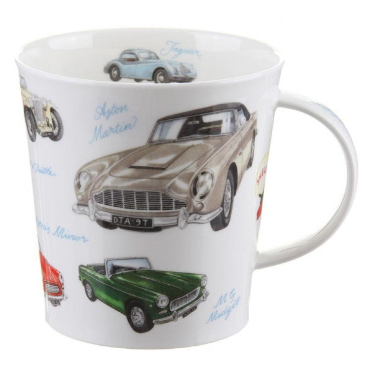 Classic Cars Cairngorm Mug by Dunoon, white ceramic with vintage car illustrations on Tampa Home & Garden Store