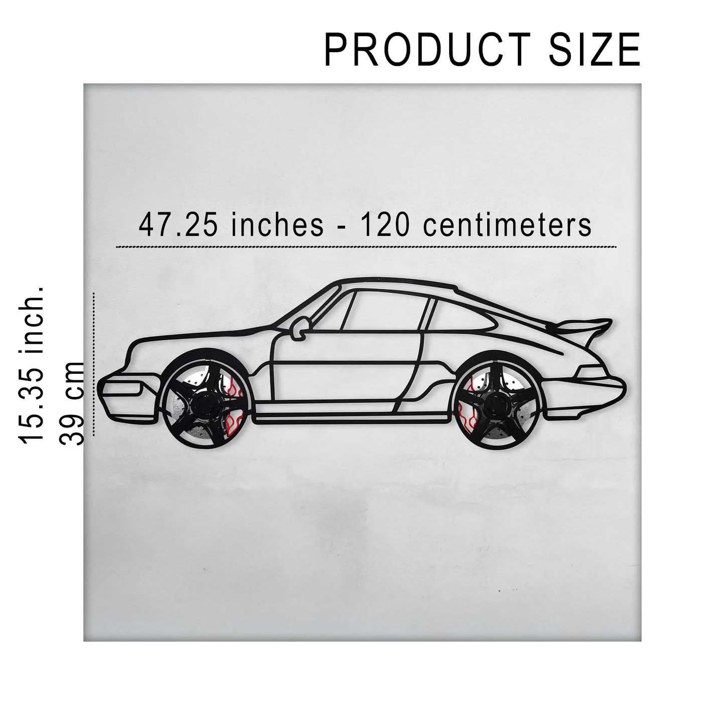 Porsche 911 metal car wall art silhouette by Enova Art, black steel line drawing on Tampa Home & Garden Store