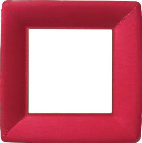Classic red linen paper dinner plate with square red border and white center on Tampa Home & Garden Store