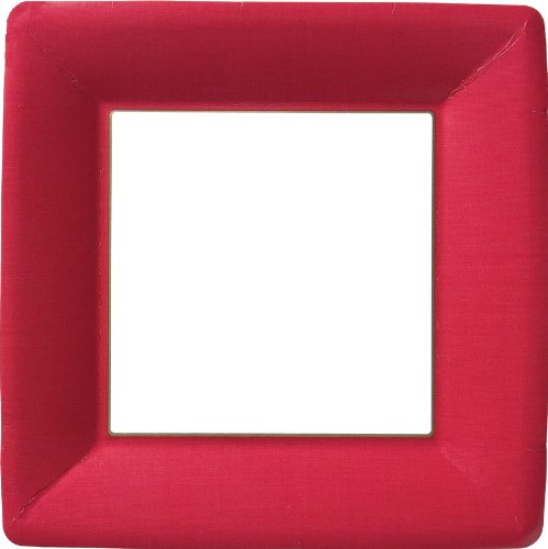Classic red linen paper dinner plate with square red border and white center on Tampa Home & Garden Store