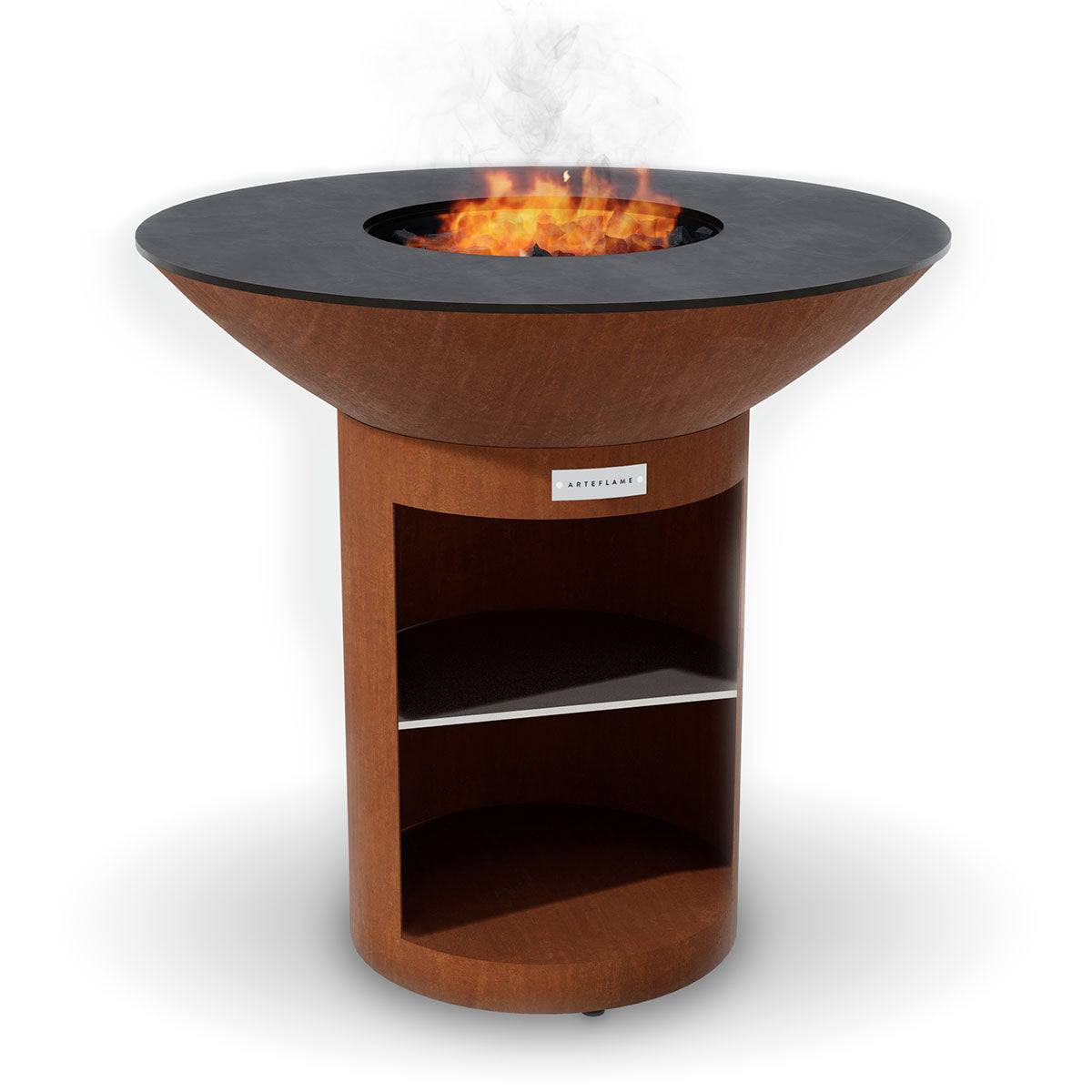 40 Inch Arteflame Charcoal Grill Griddle XXL fire pit with rust-colored base and black top on Tampa Home & Garden Store