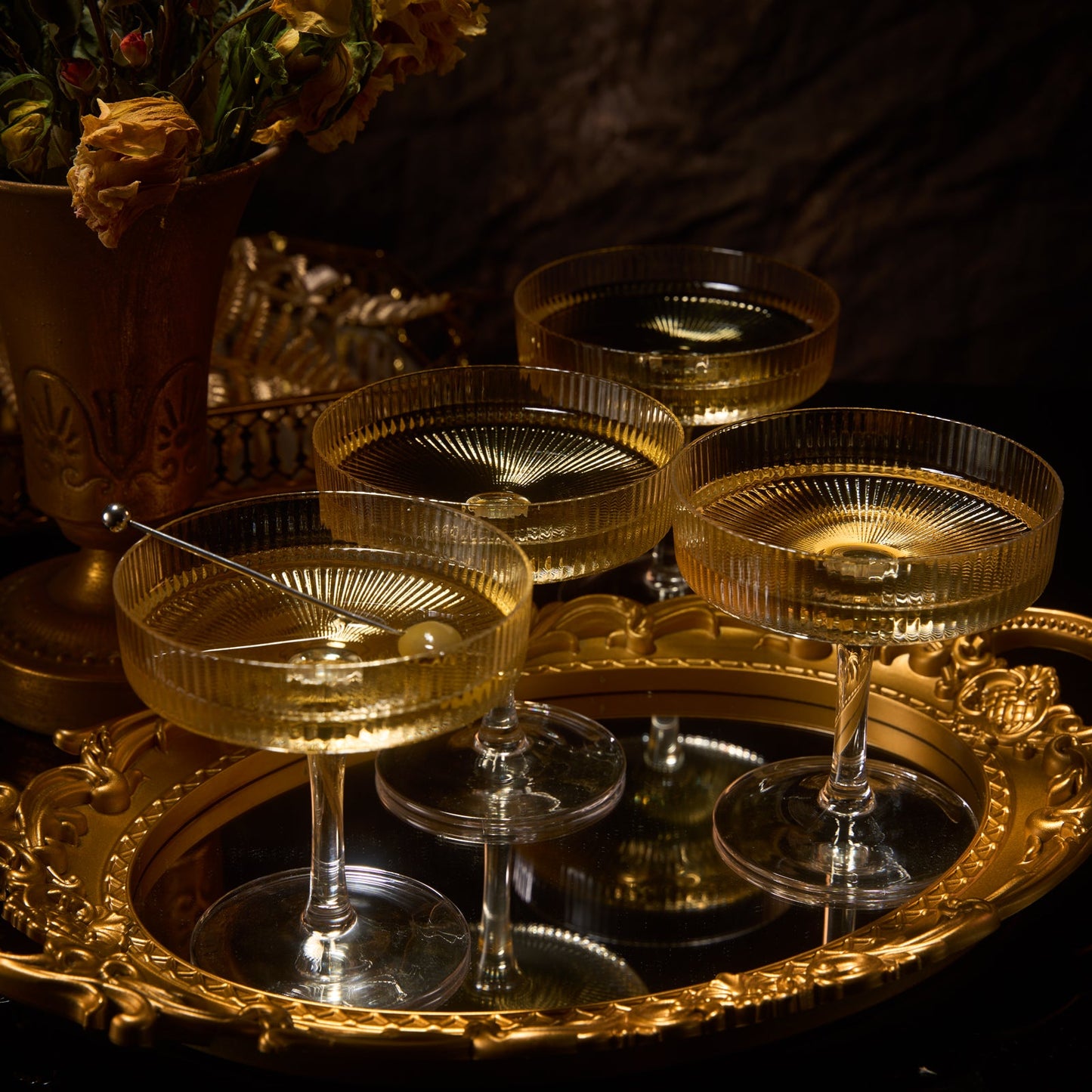 Stylish Como Champagne Coupe Glasses and Drinks