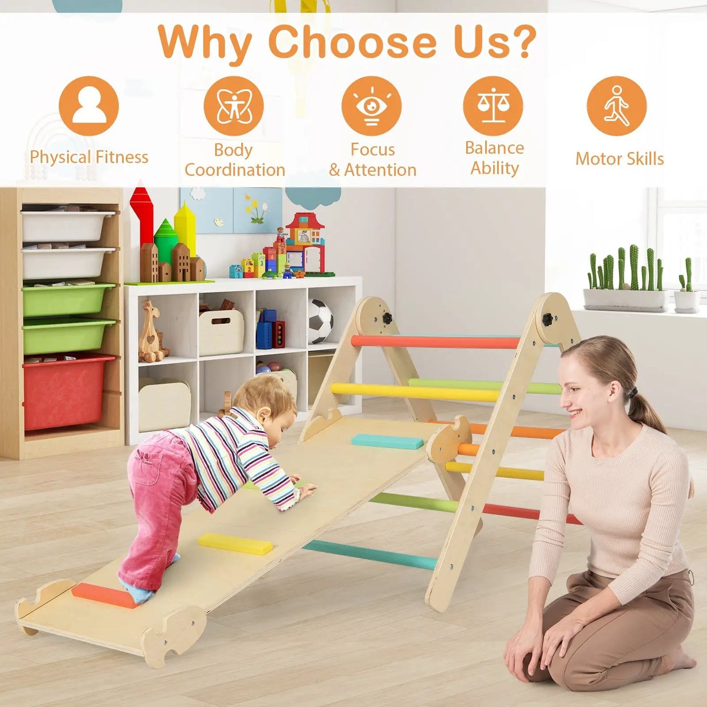 7-in-1 Indoor Climbing Toys for Toddlers with Reversible Ramp-Multicolor - Tampa Home & Garden Store