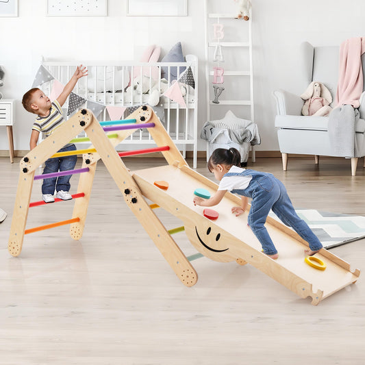Climbing Triangle Ladder Toy Indoor Jungle Gym with Reversible Ramp-Multicolor - Tampa Home & Garden Store