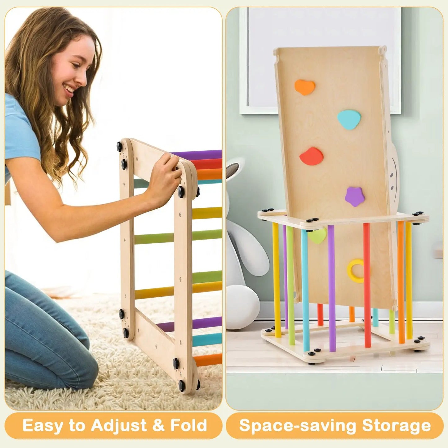 Climbing Triangle Ladder Toy Indoor Jungle Gym with Reversible Ramp-Multicolor - Tampa Home & Garden Store
