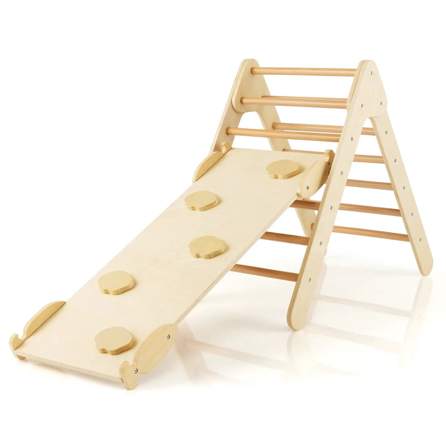 3-in-1 Wooden Climbing Triangle Set Triangle Climber with Ramp-Multicolor - Tampa Home & Garden Store