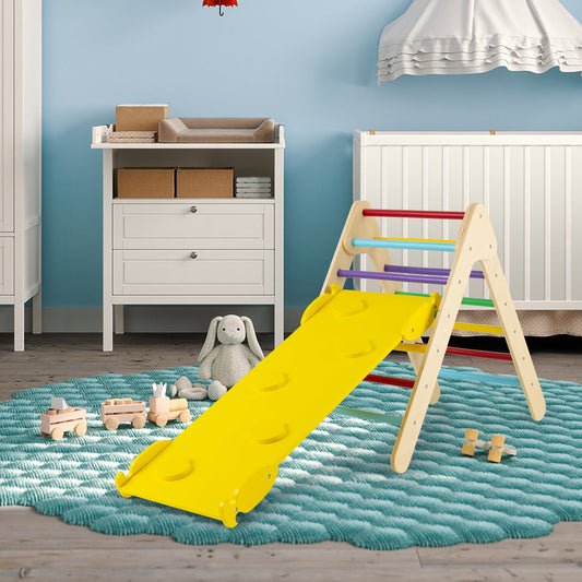 3-in-1 Wooden Climbing Triangle Set Triangle Climber with Ramp-Multicolor - Tampa Home & Garden Store