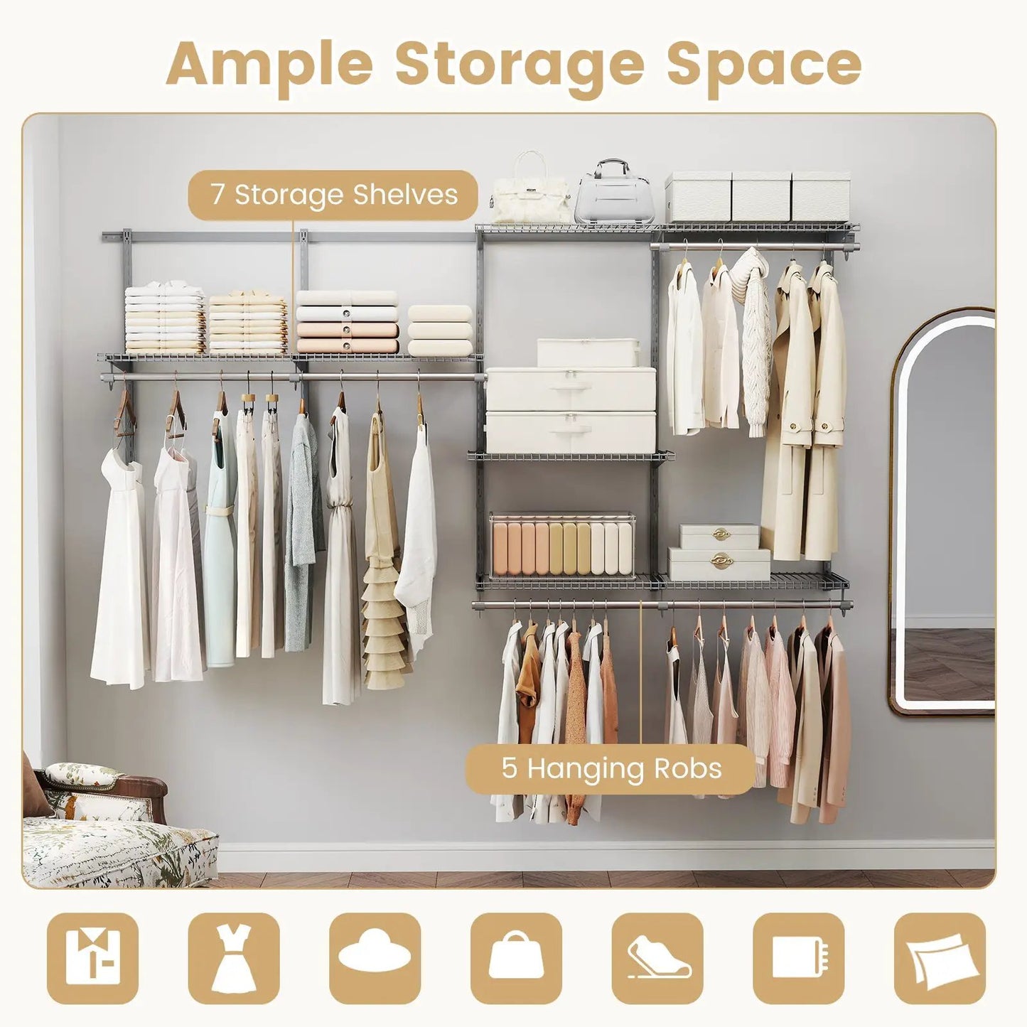 Wall-Mounted Closet System 4–8 ft with shelves and rod, gray metal frame DirectDeals on Tampa Home & Garden Store
