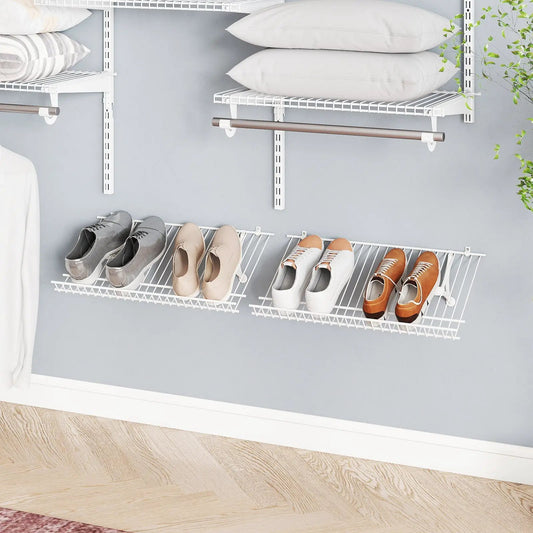 DirectDeals wall mounted white wire shoe racks set of 2 with hanging rod on Tampa Home & Garden Store