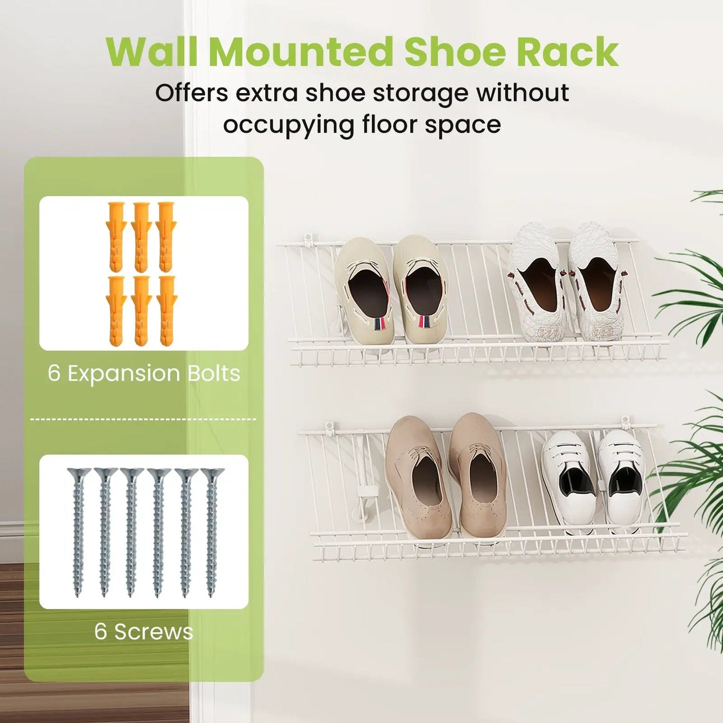 Wall Mounted Shelves Set of 2 Wire Shoe Racks white metal with 6 expansion bolts on Tampa Home & Garden Store