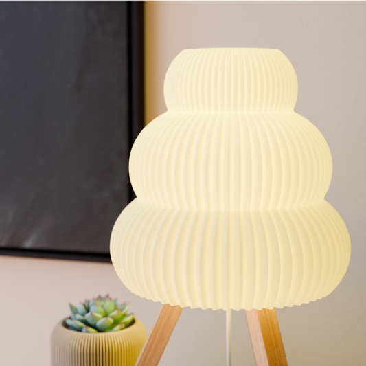 Cloud Lamp with Cozy Cloud Shade and Wood Base cream ribbed shade Modernized Pottery on Tampa Home & Garden Store