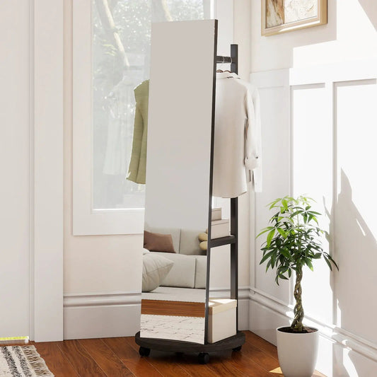 Coat rack with full-length mirror, 3 hooks, freestanding black metal hall tree DirectDeals on Tampa Home & Garden Store
