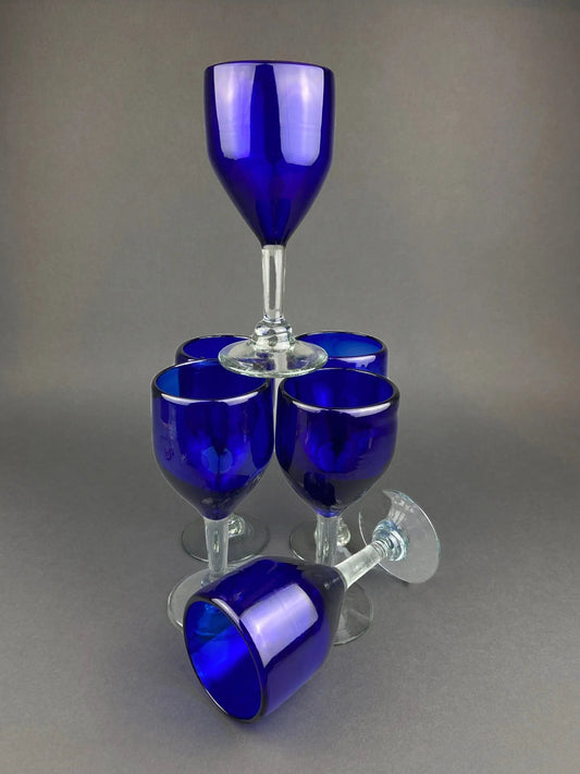 Cobalt blue hand blown stemware set of six wine glasses by Anything Discovered on Tampa Home & Garden Store
