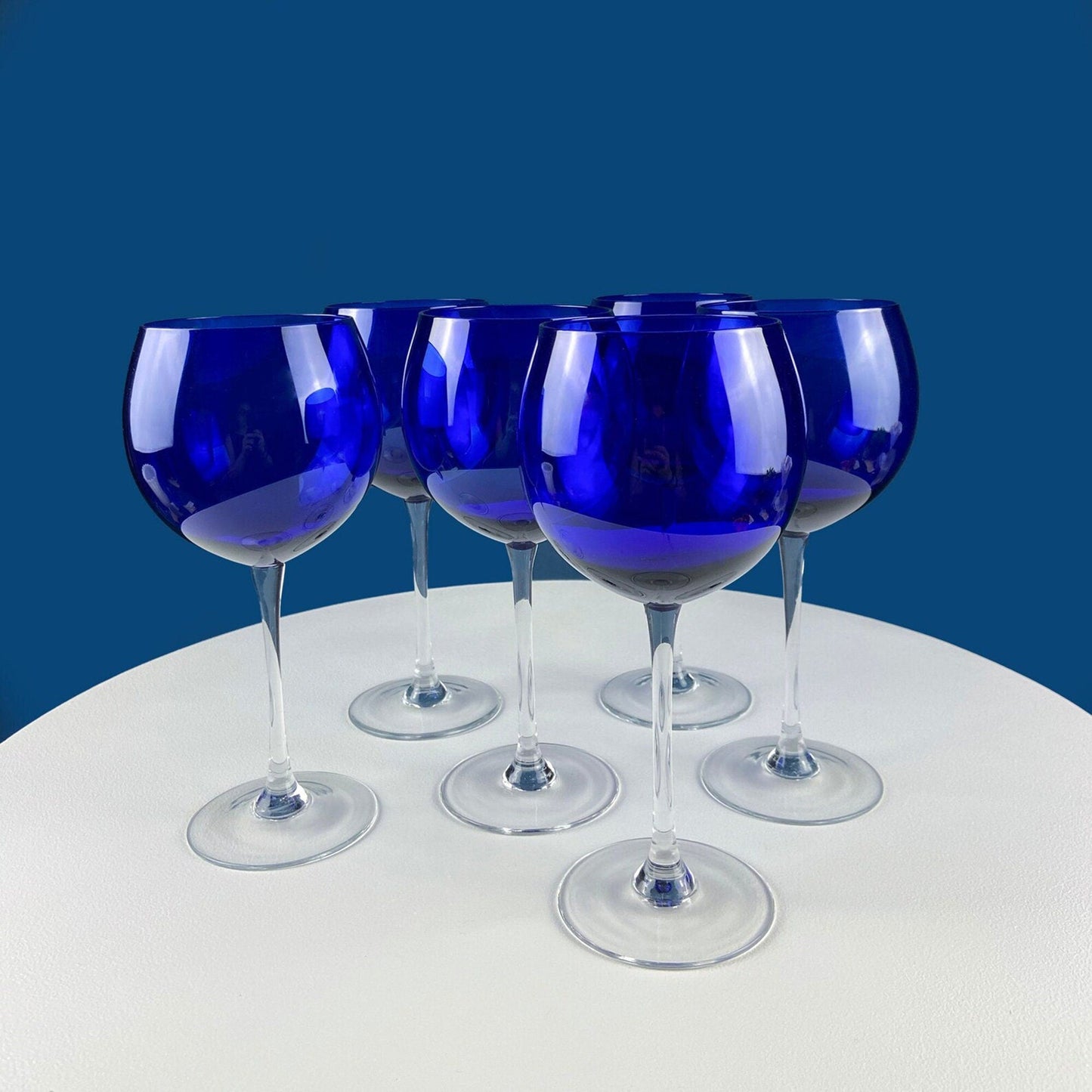 Cobalt Blue Wine Glasses. Set of Four Stemware. Dark Blue Modern Design. Holiday Celebration. Home Dining Room Decor. Gift for Him or Her. - Tampa Home & Garden Store