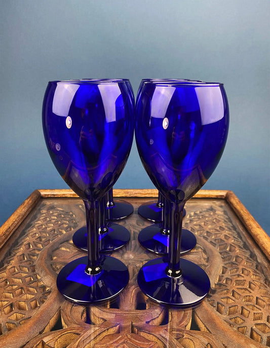 Cobalt blue wine glasses set of six stemware with tall stems on Tampa Home & Garden Store
