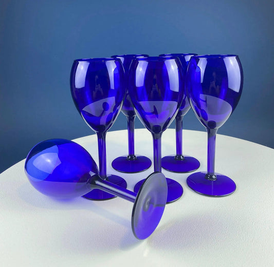 Cobalt blue wine glasses set of six stemware by Anything Discovered on Tampa Home & Garden Store