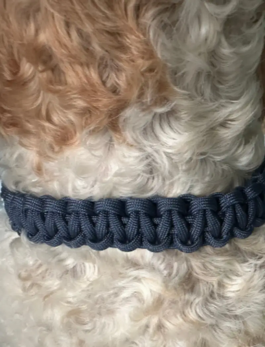 Navy Blue Cobra Braid Dog Collar Handmade by Pawsh Pup Co. Standard Collar on Tampa Home & Garden Store