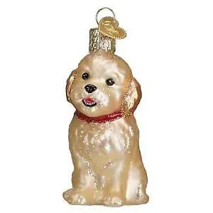 Cockapoo puppy hand blown glass ornament with red collar and gold hanging loop keepsake on Tampa Home & Garden Store