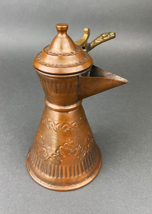 Coffee Pot. Vintage Turkish Copper Coffe Pot with Lid. Primitive Hand Hammered Dish. Collectible Rustic Home Decor. - Tampa Home & Garden Store