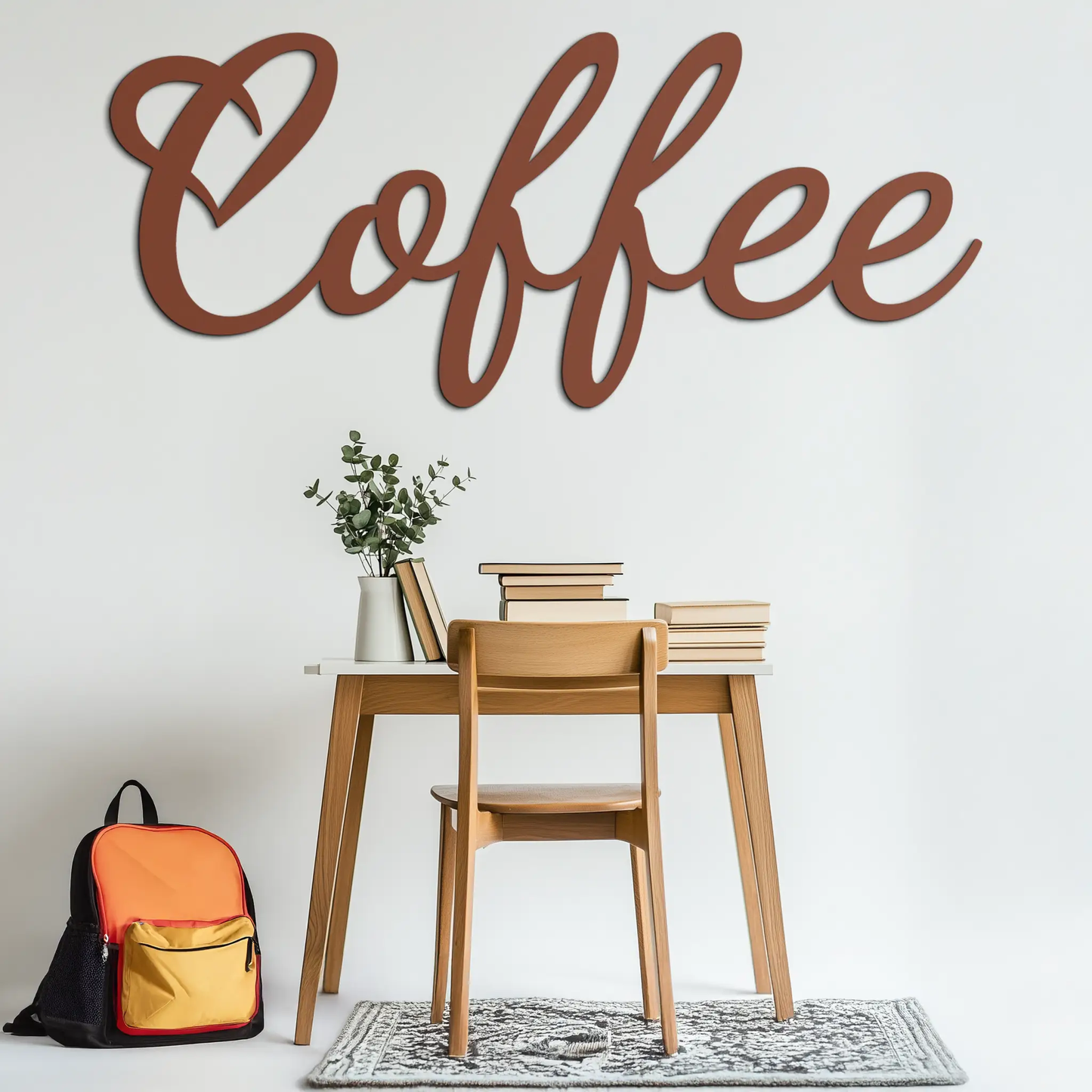 Coffee Script Metal Wall Art in brown finish for kitchen decor modern metal wall art on Tampa Home & Garden Store