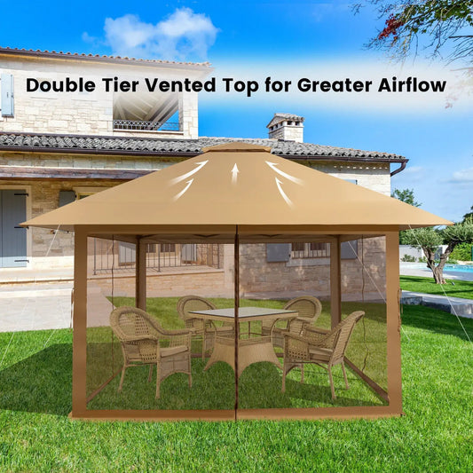13 x 13 Feet Pop-up Instant Canopy Tent with Mesh Sidewall-Coffee - Tampa Home & Garden Store