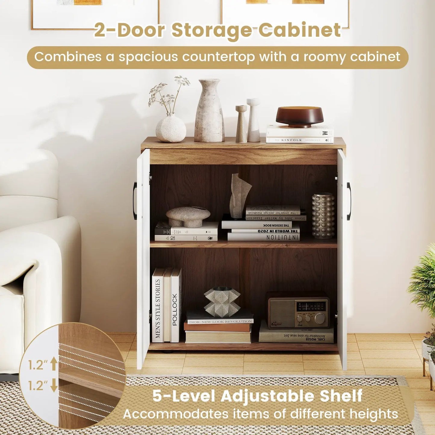 Coffee Bar Cabinet with 5-Position Adjustable Shelf for Living Room Dining Room-Natural - Tampa Home & Garden Store