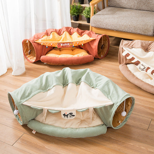 Collapsible Removable Cat Tunnel Tube With Cat Bed Set - Tampa Home & Garden Store