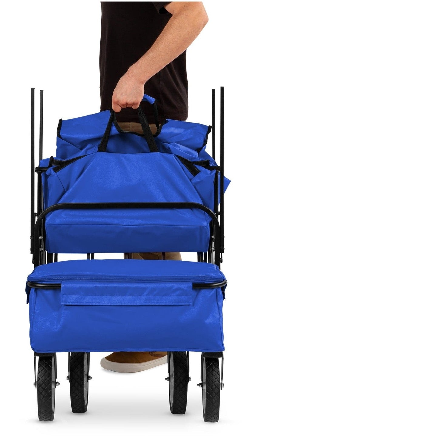 Collapsible Utility Wagon Cart Indoor/Outdoor with Canopy - Blue - Tampa Home & Garden Store