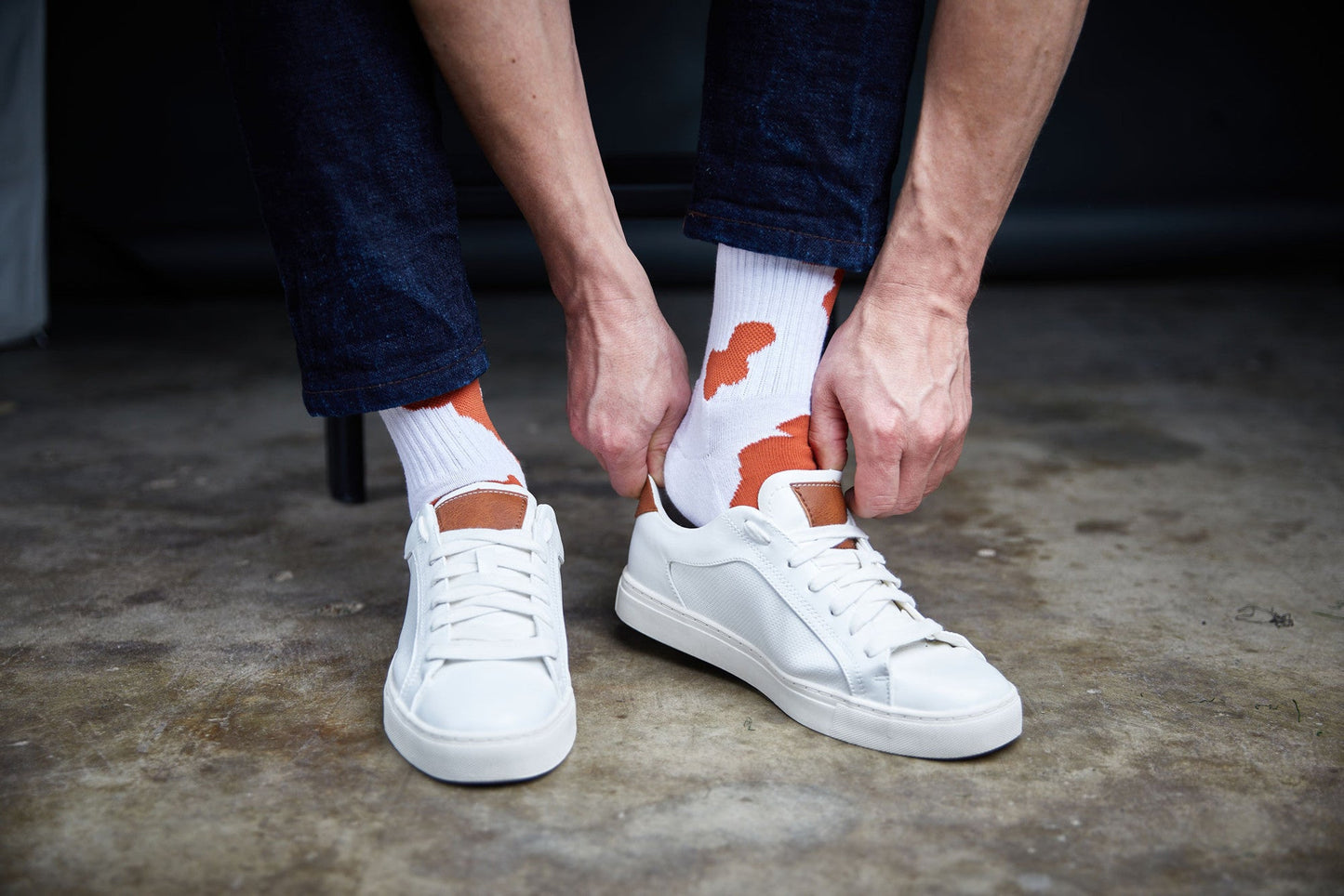 DeadSoxy CiderOrange Mixed 8 Pack team colorways socks white with orange abstract spots on Tampa Home & Garden Store