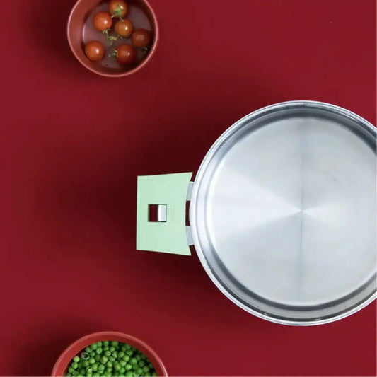 Color Side Handle for Cristel Detachable Sets, mint green attached to stainless pot on Tampa Home & Garden Store