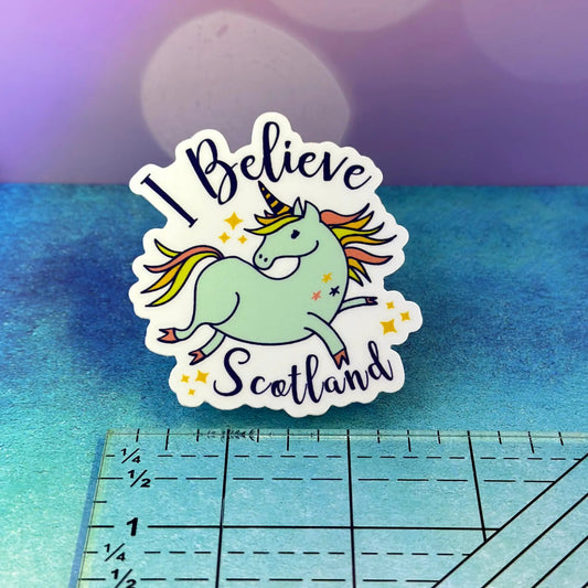 Sticker Colorful unicorn I Believe Scotland by Thistle & Stitch decorative sticker on Tampa Home & Garden Store