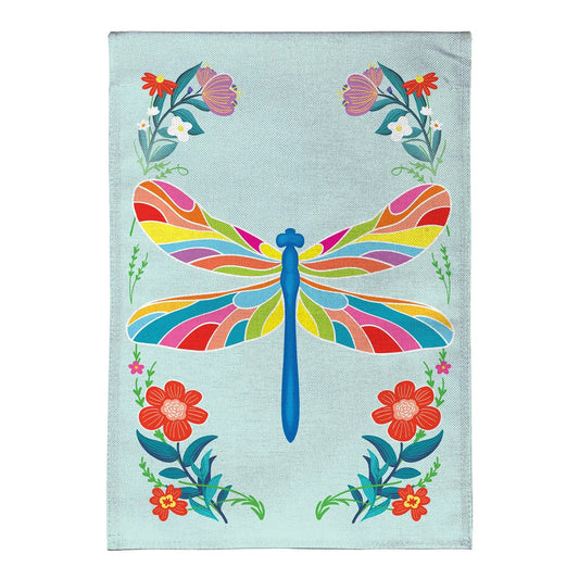 Colorful Dragonfly Burlap Garden Flag with rainbow wings by Evergreen Enterprises on Tampa Home & Garden Store