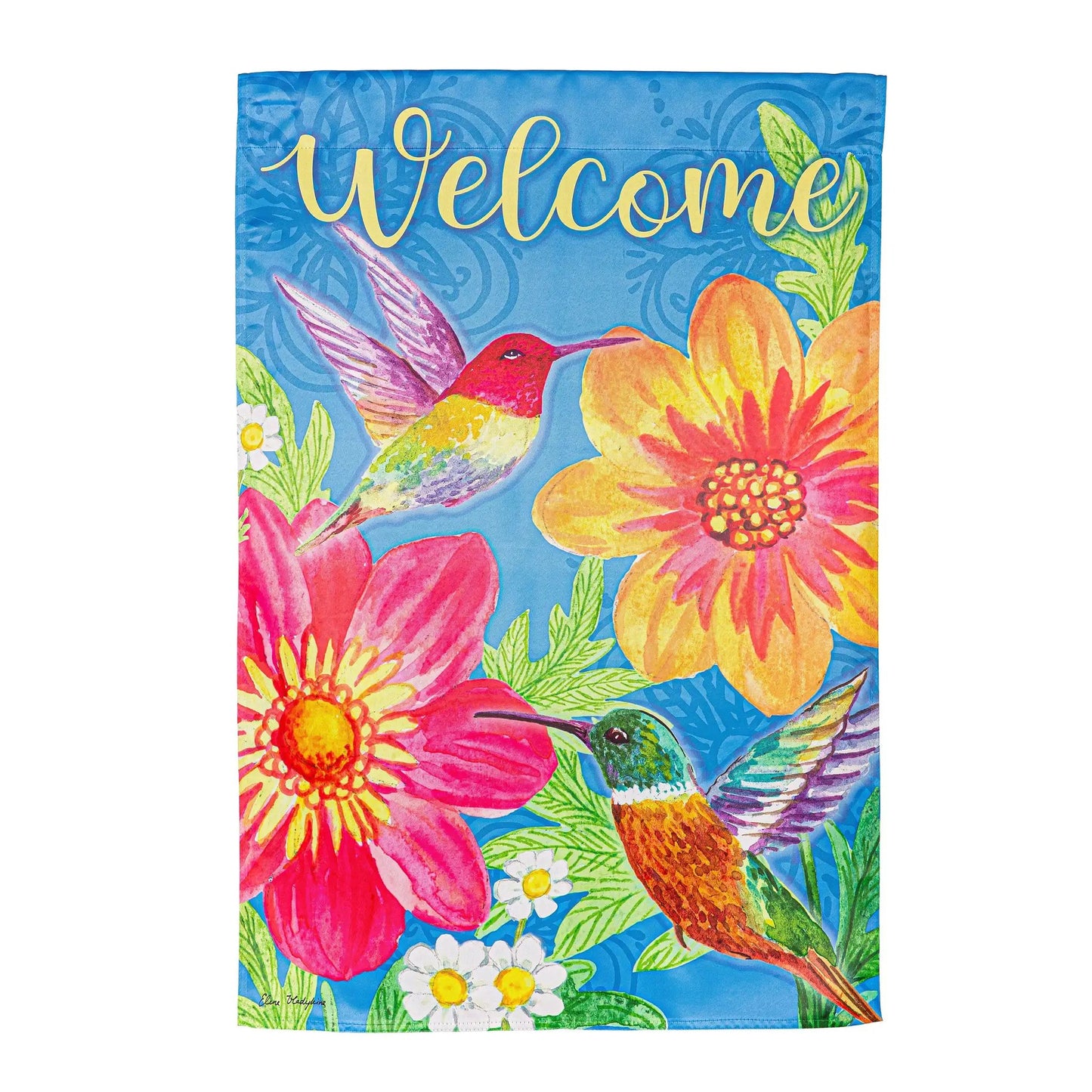 Colorful Hummingbird and Flowers Suede House Flag - Tampa Home & Garden Store