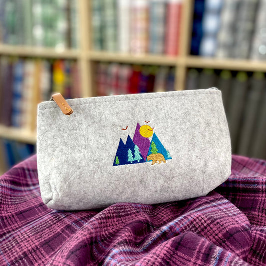 Colorful Mountain Bear Scene Embroidered Felt Zipper Pouch - Tampa Home & Garden Store