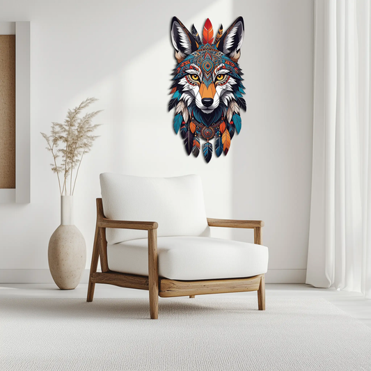 Colorful Tribal Wolf Metal Wall Art – Spirit Animal UV Decor-KAFUVM002 - Tampa Home & Garden Store