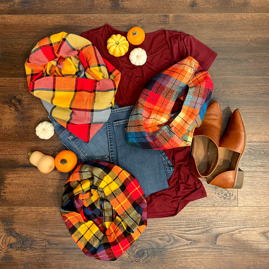 Colorful Yellow, Red, Blue, and Black Flannel Plaid Infinity or Blanket Scarf - Tampa Home & Garden Store
