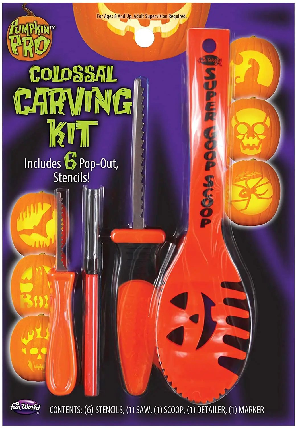 Colossal Pumpkin Carving Kit with Stencils orange tools Fun World includes 6 stencils and carving tools on Tampa Home & Garden Store