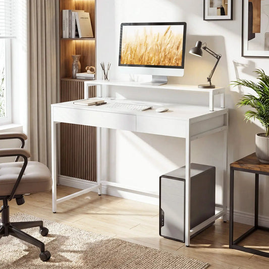 Compact Office Desk with removable monitor shelf and drawer, white frame by DirectDeals on Tampa Home & Garden Store