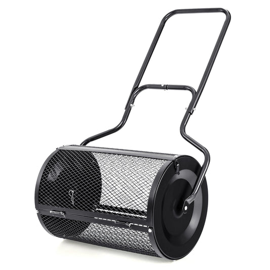 Esparcidor de turba de 24" con pestillos laterales mejorados y mango en forma de U - Negro