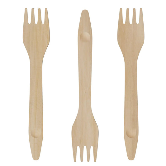 Six compostable birch wood forks with natural finish on Tampa Home & Garden Store